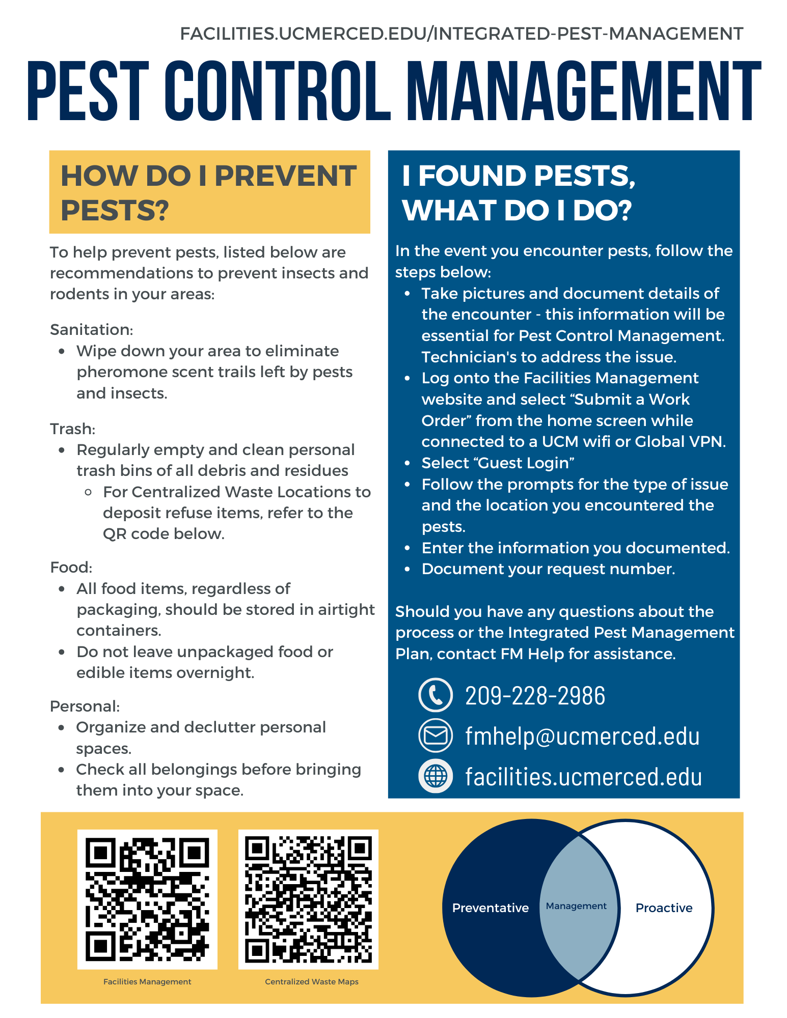 Flyer detailing how to limit pest exposure and what to do if you find pests.