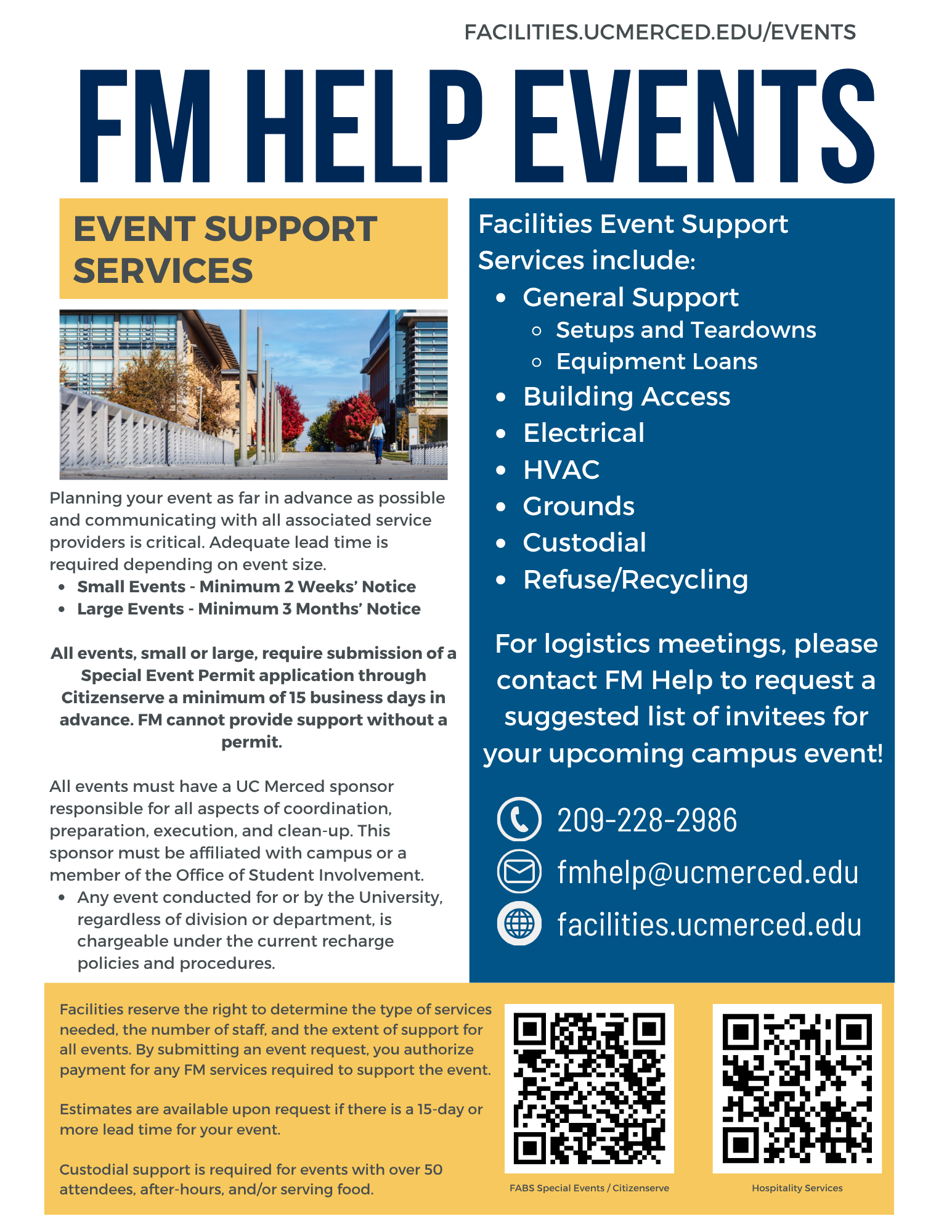 FM Help Events Flyer Flyer detailing the services provided by FM Help for campus events.