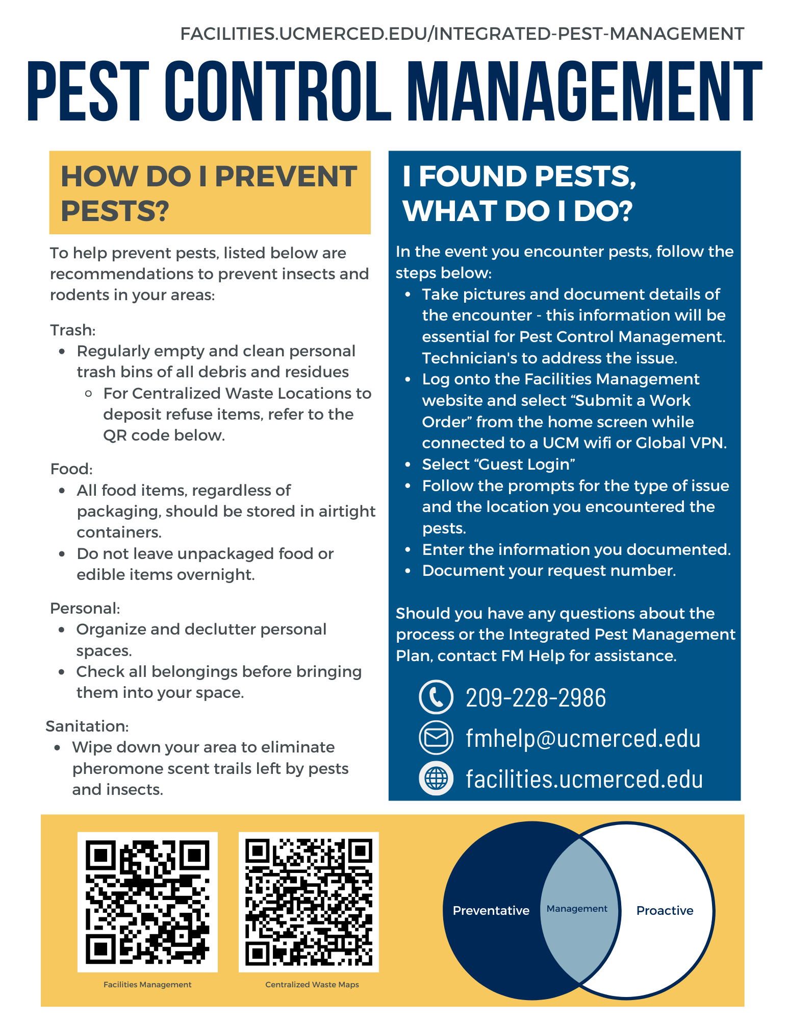 Flyer detailing how to limit pest exposure and what to do if you find pests.